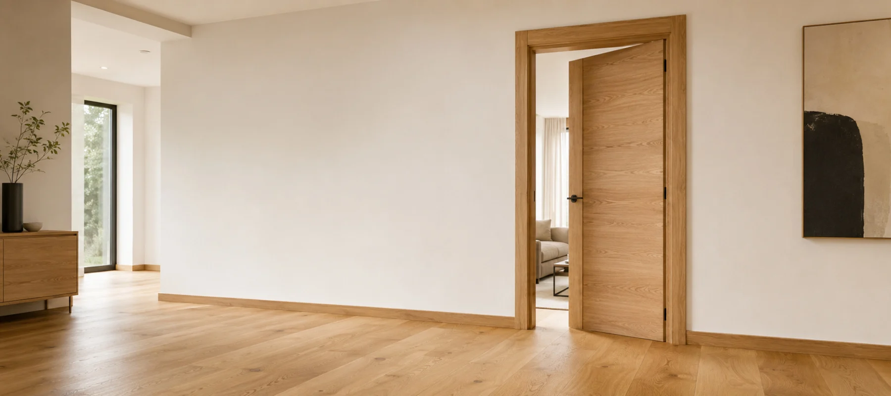 Puerta interior de madera instalada en un salón