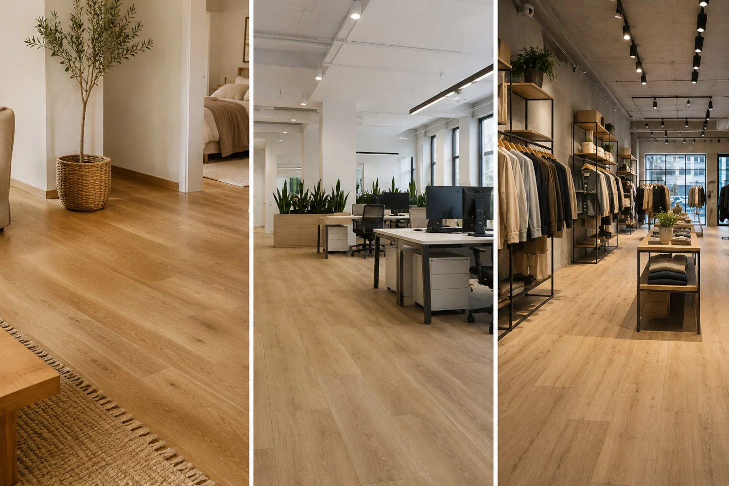 Parquet en una vivienda, una oficina y una tienda